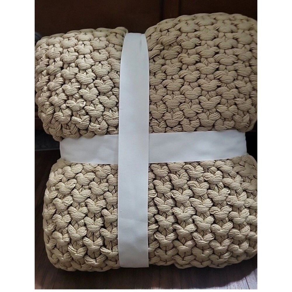 Pottery Barn Bayside Chunky Knit Throw Blanket 44x56” - Khaki NWOT